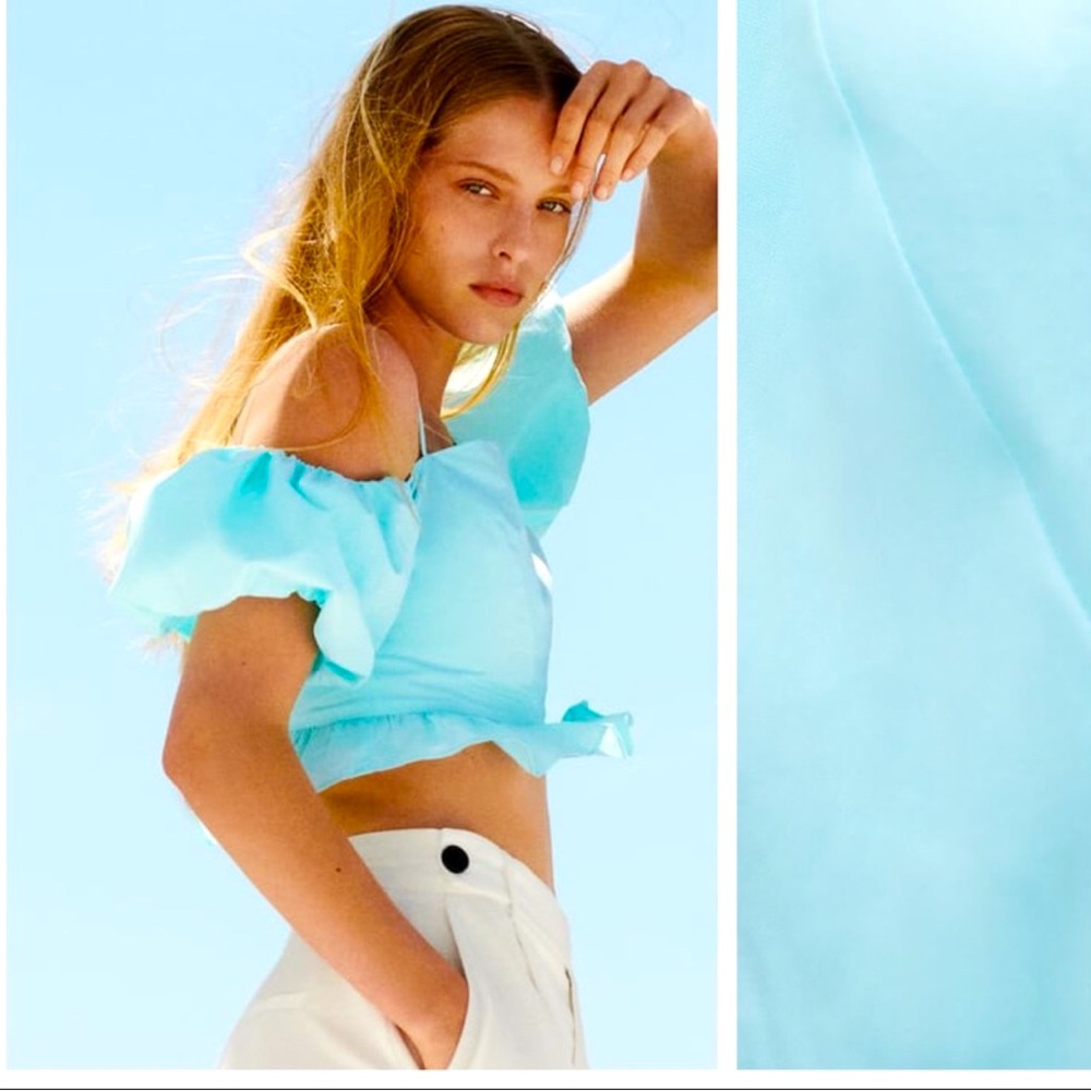 Zara turquoise Poplin crop top size S